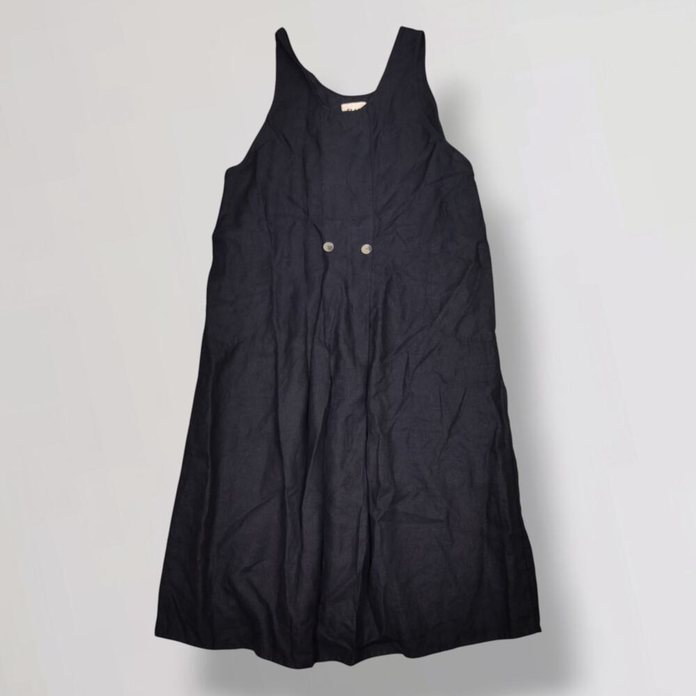 FLAX Angelheart Black Linen Jumper Dress L Pockets Oversized Minimalist